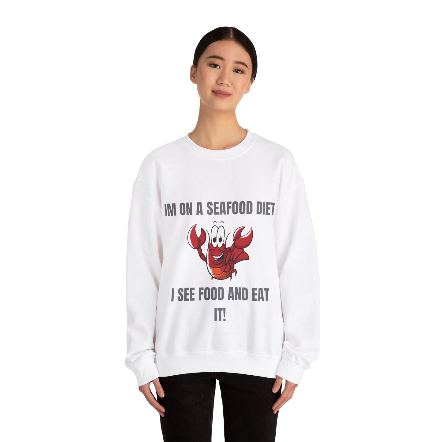 Funny Seafood Diet Sweatshirt - Unisex Heavy Blend Crewneck with Lobster Graphic Humour Joke Clothing