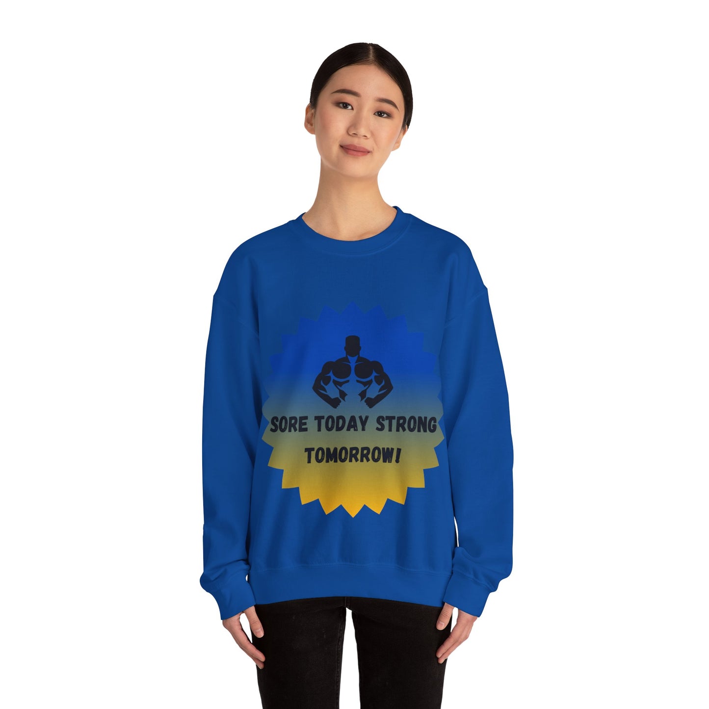 Motivational Fitness Sweatshirt - "Sore Today Strong Tomorrow" Unisex Heavy Blend™ Crewneck Humour Joke Gym Clothing