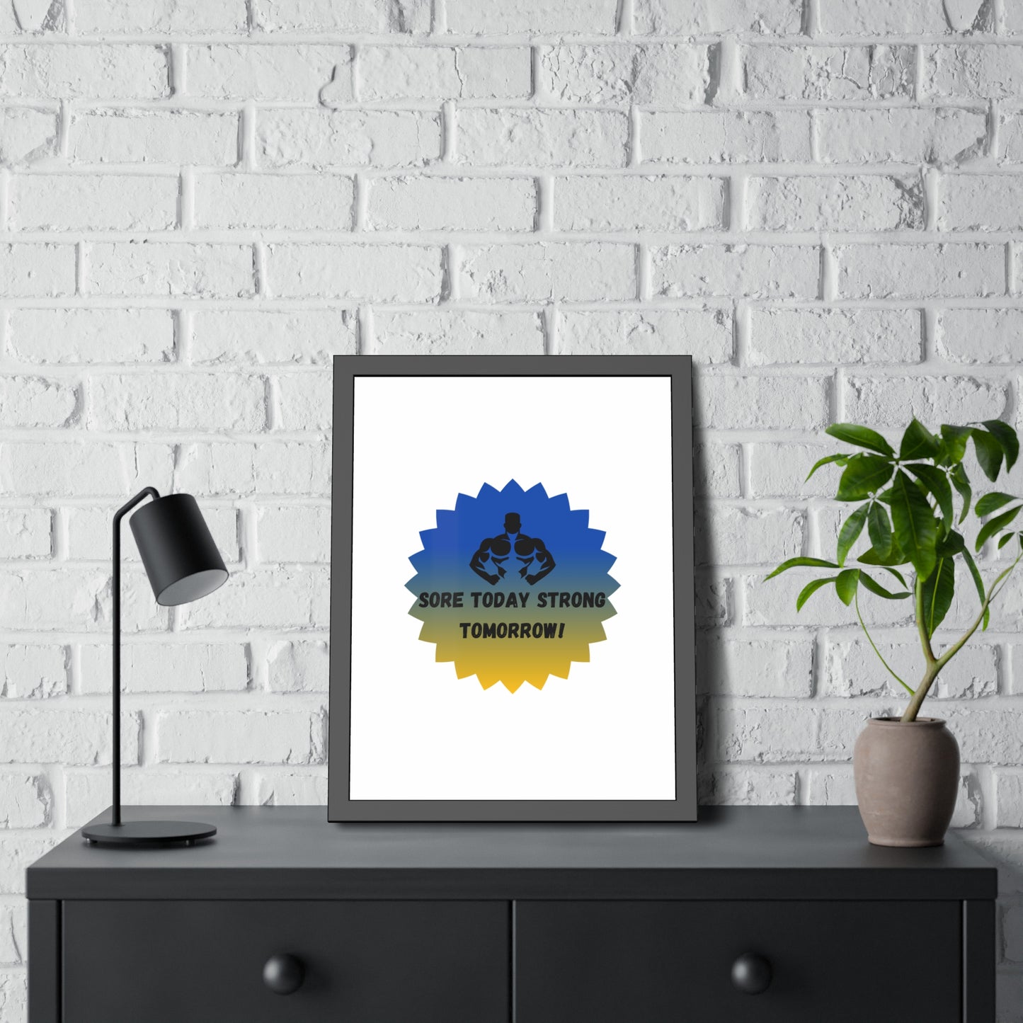 Fitness Motivation Framed Poster - 'Sore Today Strong Tomorrow!' Humour Joke Gym Accessories