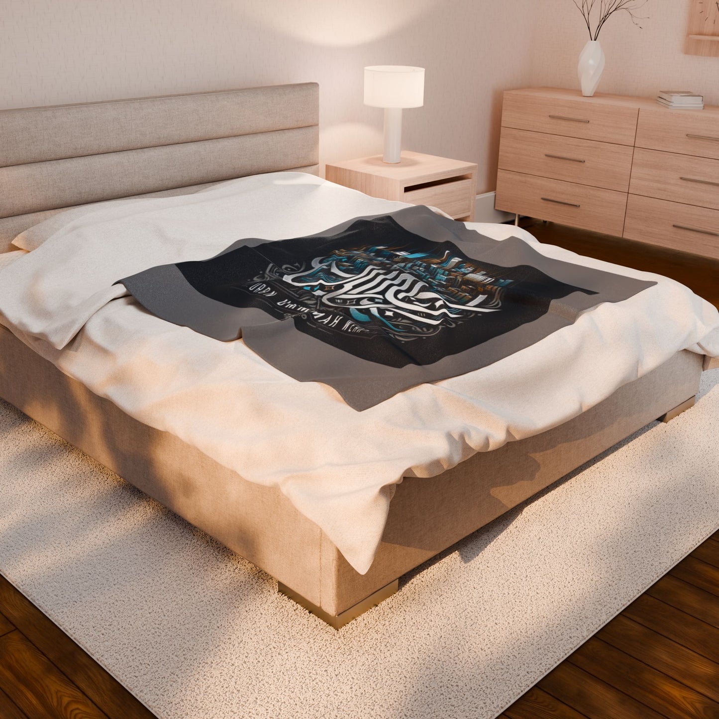 Urban Ummah Velveteen Plush Blanket - Cozy Cityscape Design Islamic Accessories
