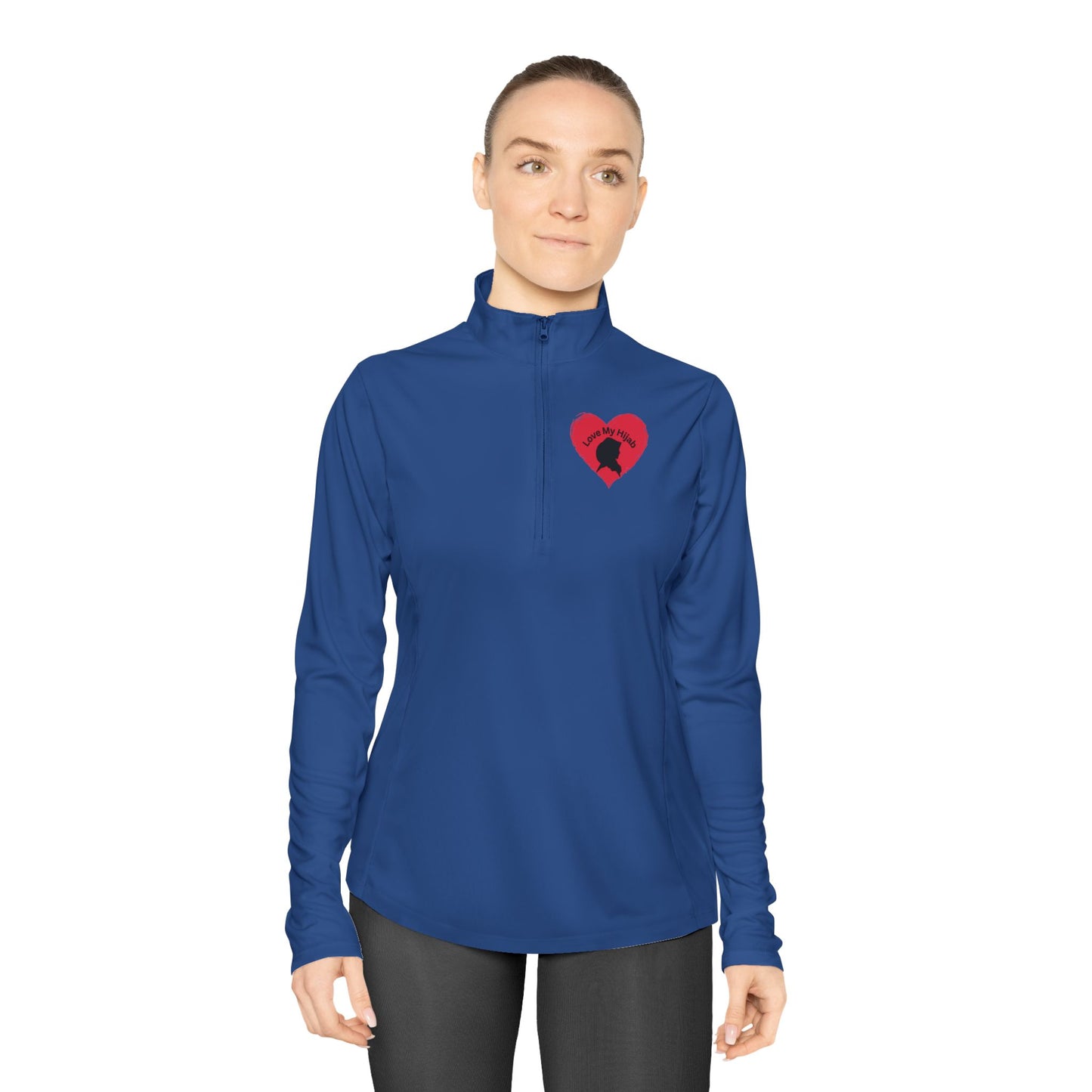 Ladies Quarter-Zip Pullover with Heart Design - Perfect for Active Lifestyle Muslim Women Clothing