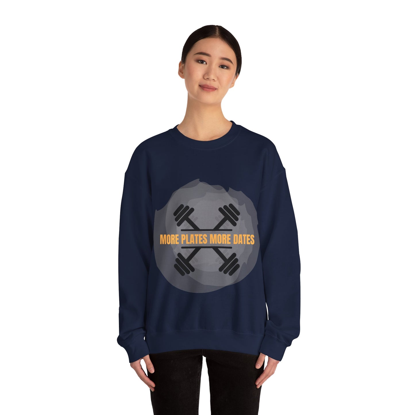 Fitness Motivational Crewneck Sweatshirt - "More Plates More Dates" Humour Joke Gym Sweat Shirt