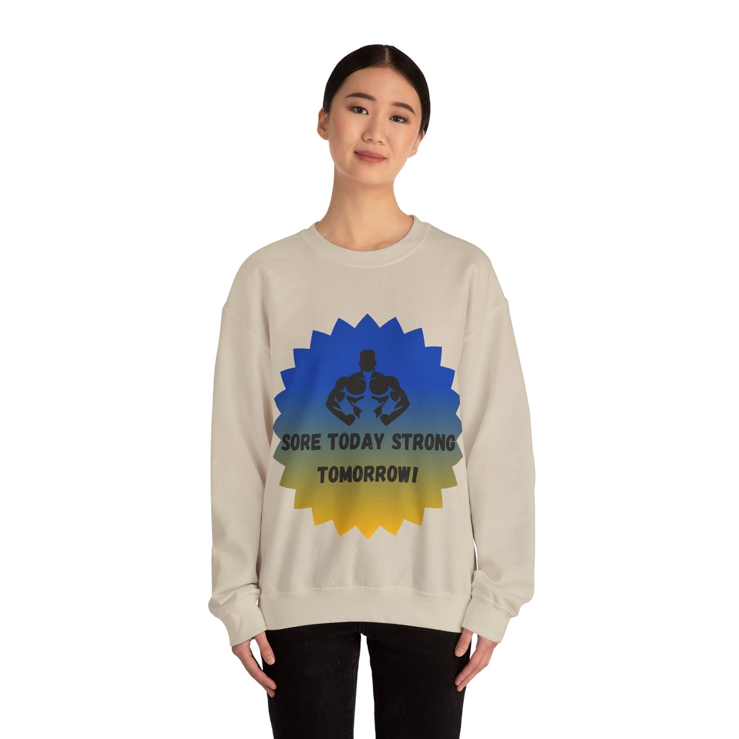 Motivational Fitness Sweatshirt - "Sore Today Strong Tomorrow" Unisex Heavy Blend™ Crewneck Humour Joke Gym Clothing