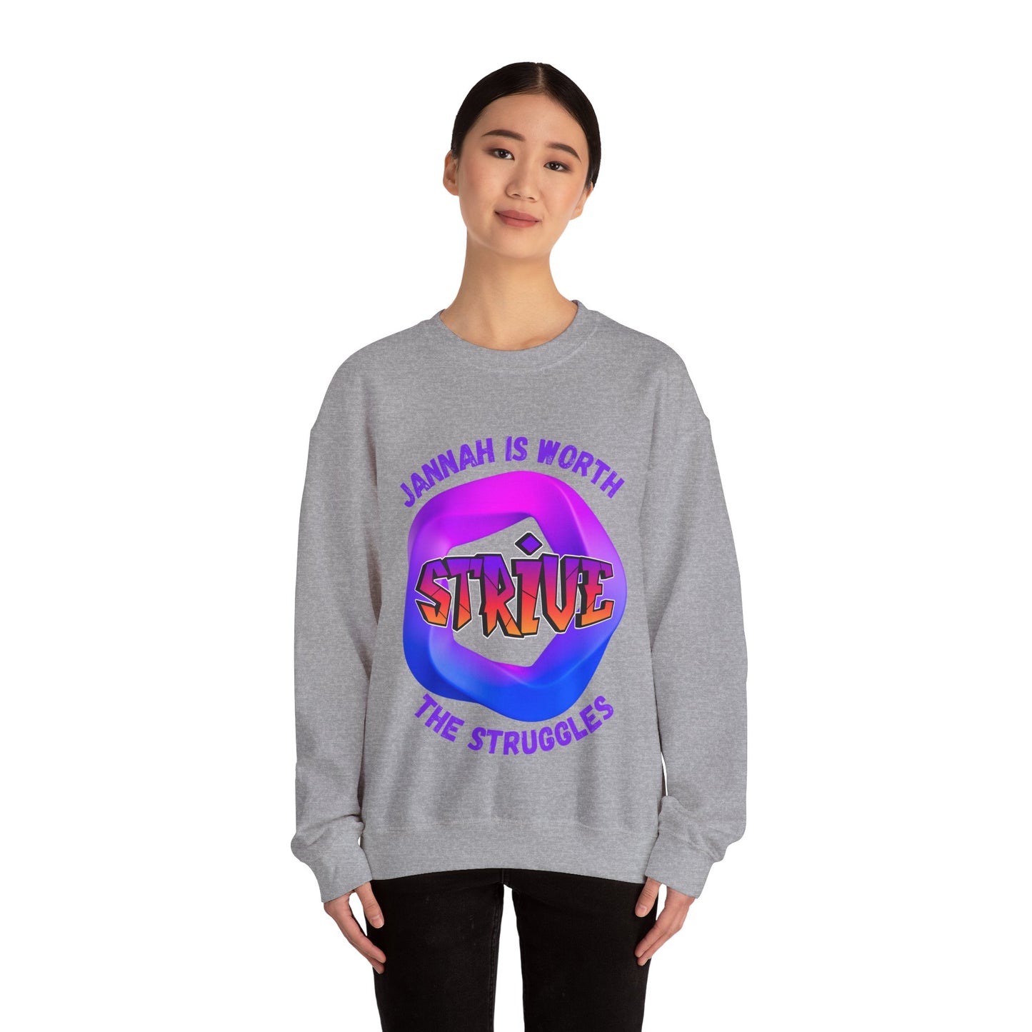 Inspiring Unisex Crewneck Sweatshirt - 'Jannah Is Worth the Struggles' Muslim Streetwear Sweat Shirt