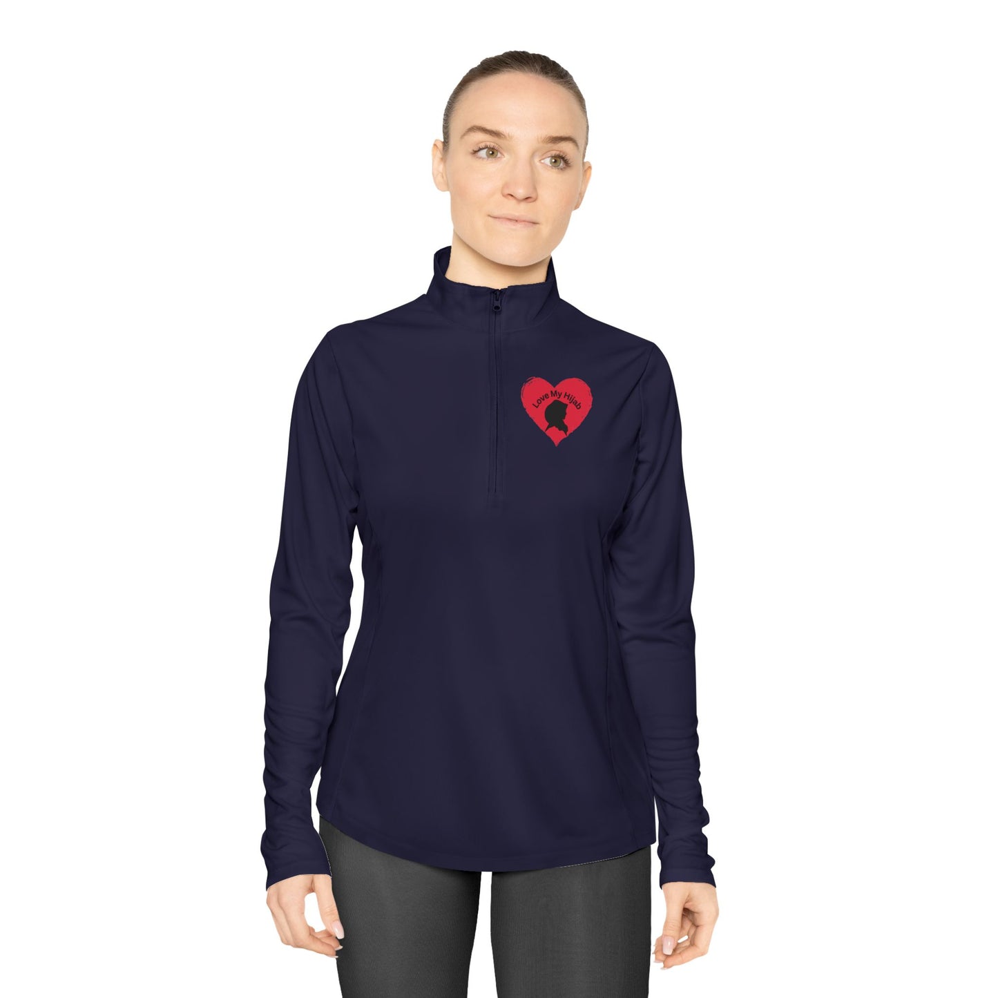 Ladies Quarter-Zip Pullover with Heart Design - Perfect for Active Lifestyle Muslim Women Clothing