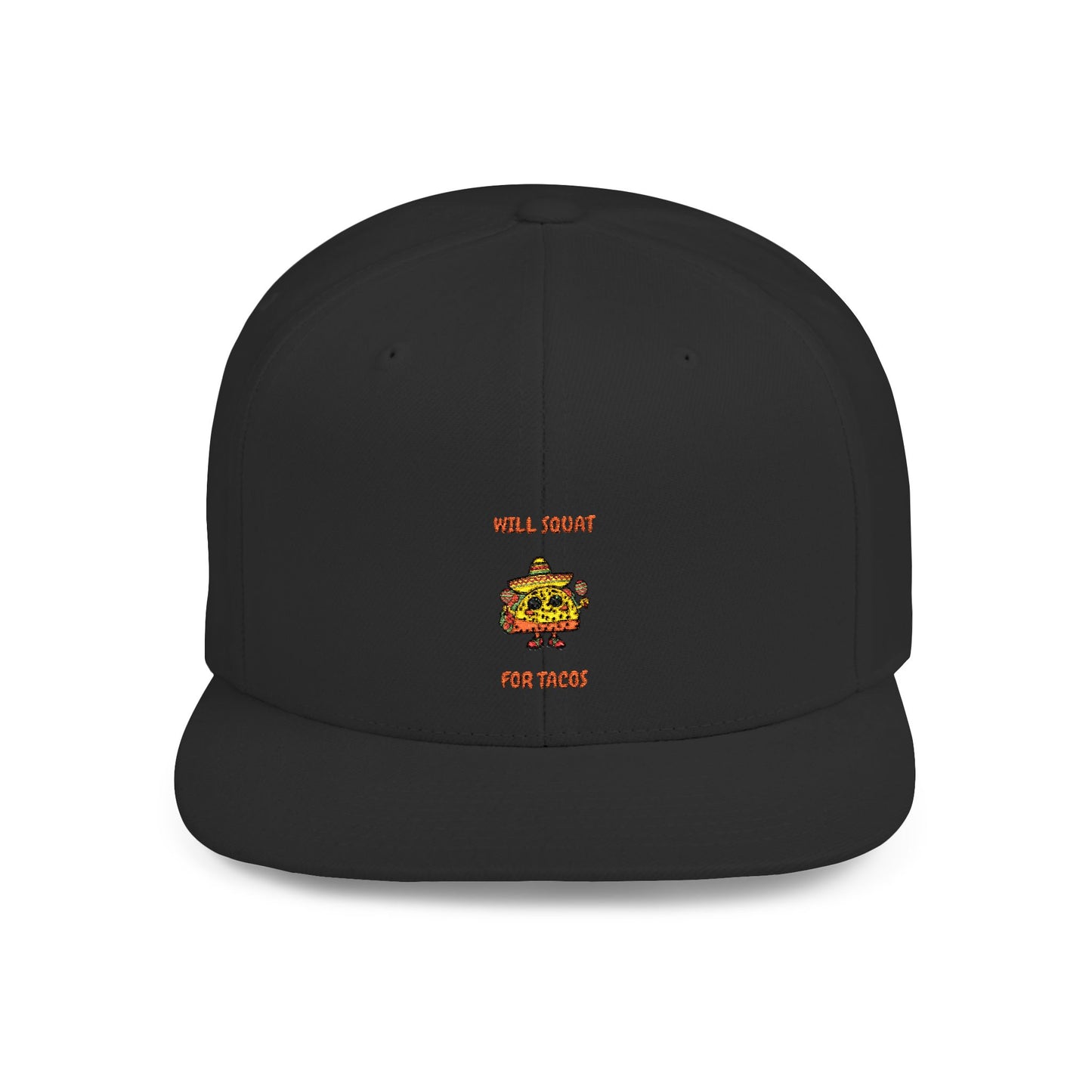 Funny Gym Snapback Hat - 'Will Squat for Tacos' Humour Joke Gym Cap