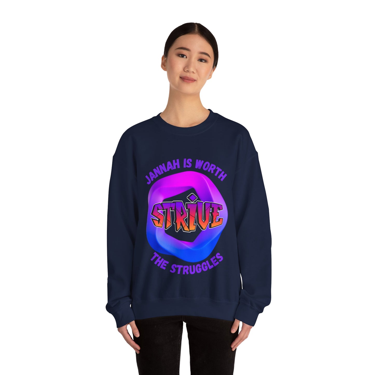 Inspiring Unisex Crewneck Sweatshirt - 'Jannah Is Worth the Struggles' Muslim Streetwear Sweat Shirt