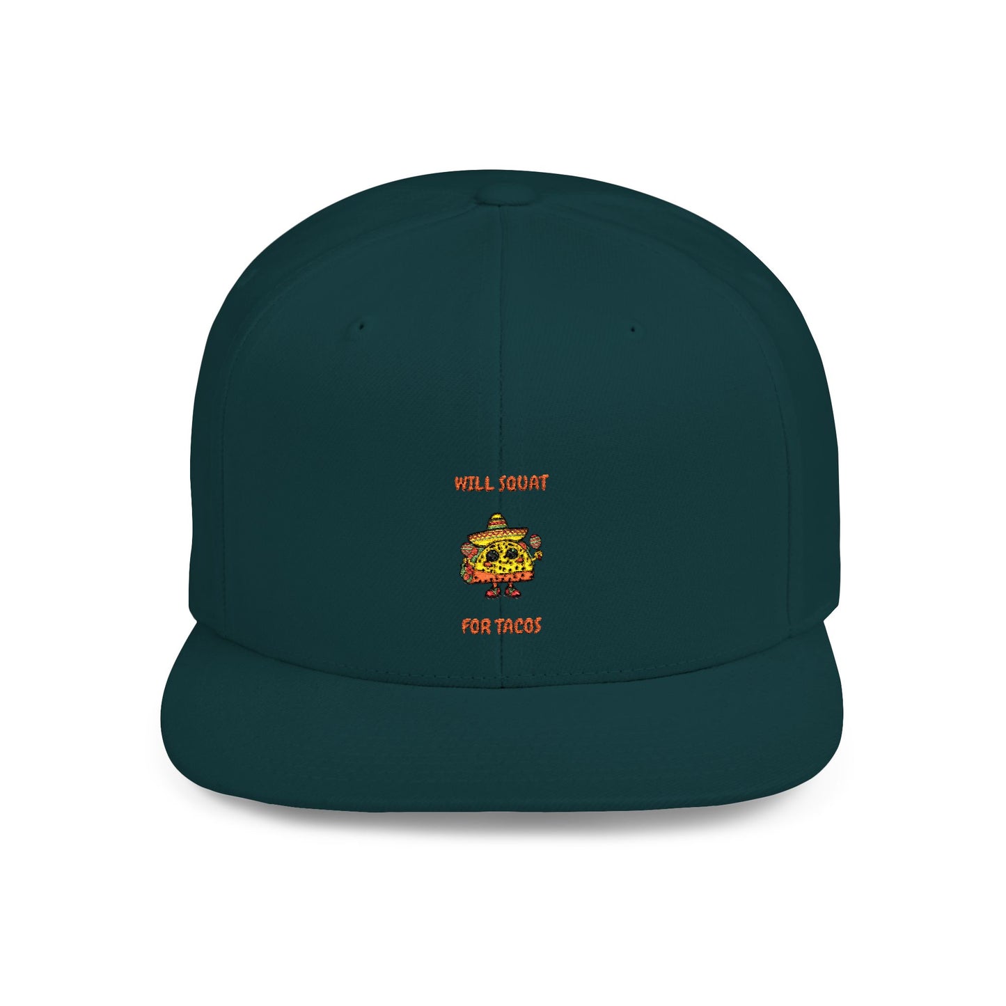 Funny Gym Snapback Hat - 'Will Squat for Tacos' Humour Joke Gym Cap