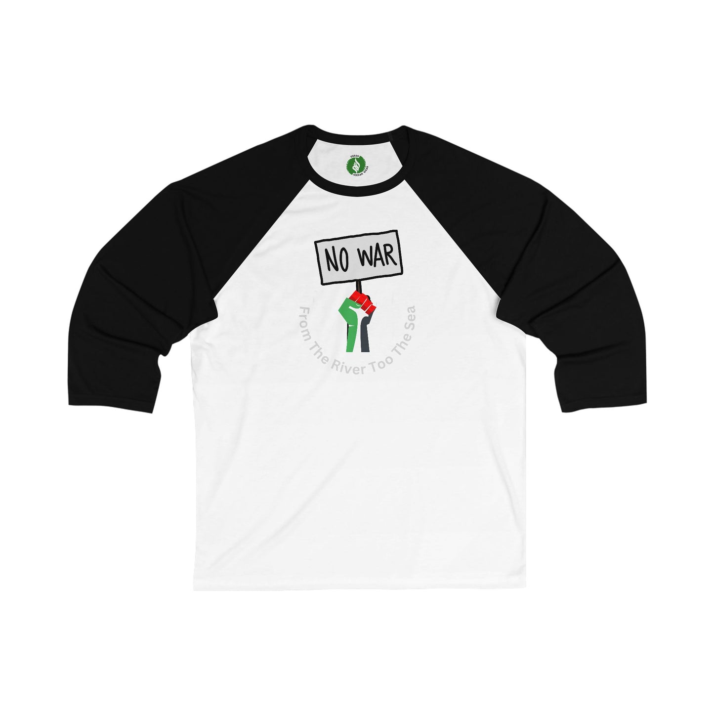 Unisex 3/4 Sleeve Baseball Tee - "No War" Protest Shirt Muslim Clothing