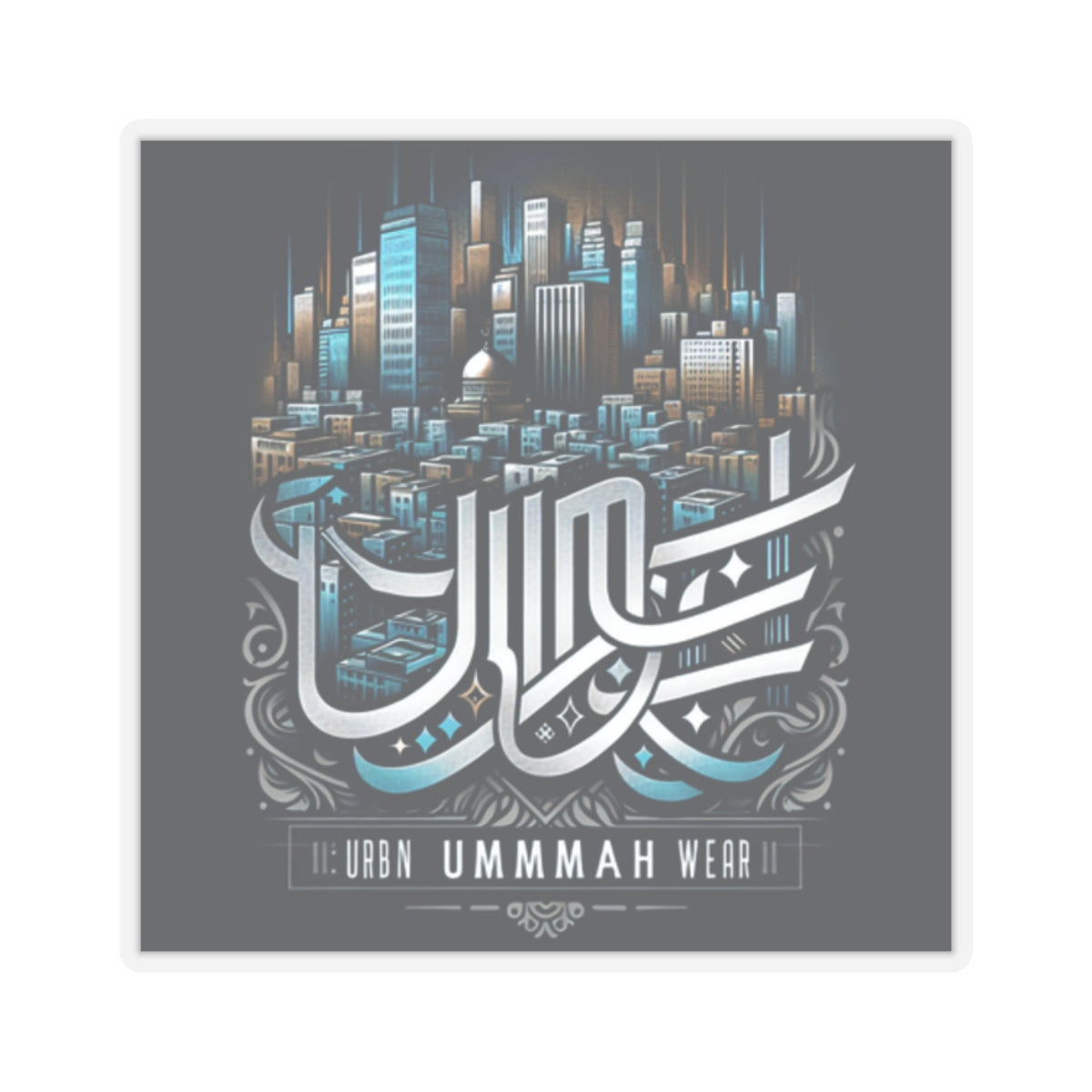 Urban Ummah Wear Kiss-Cut Stickers - Stylish Cityscape Design for Laptop & Decor Muslim Accessories