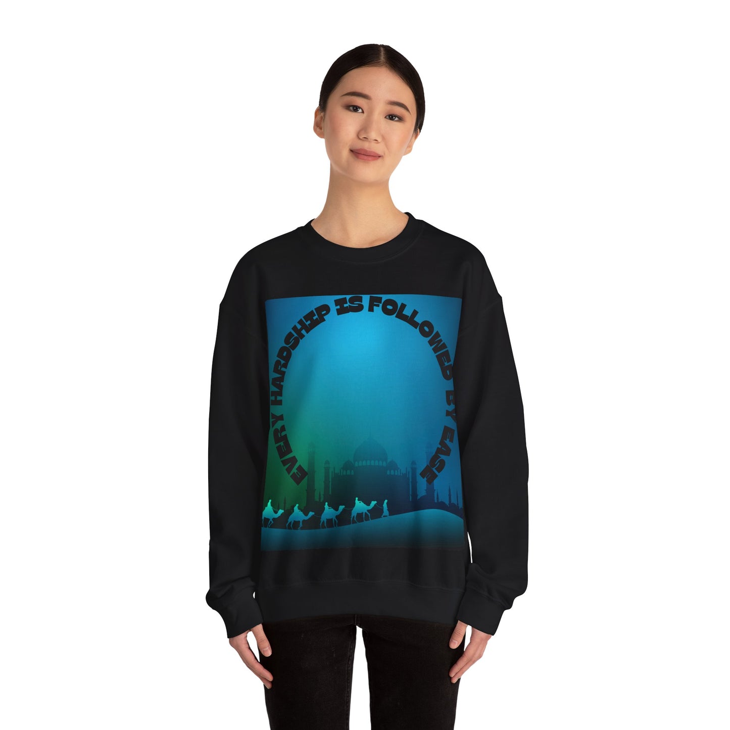 Inspirational Crewneck Sweatshirt - Every Hardship is Followed by Ease Modern Islamic Clothing