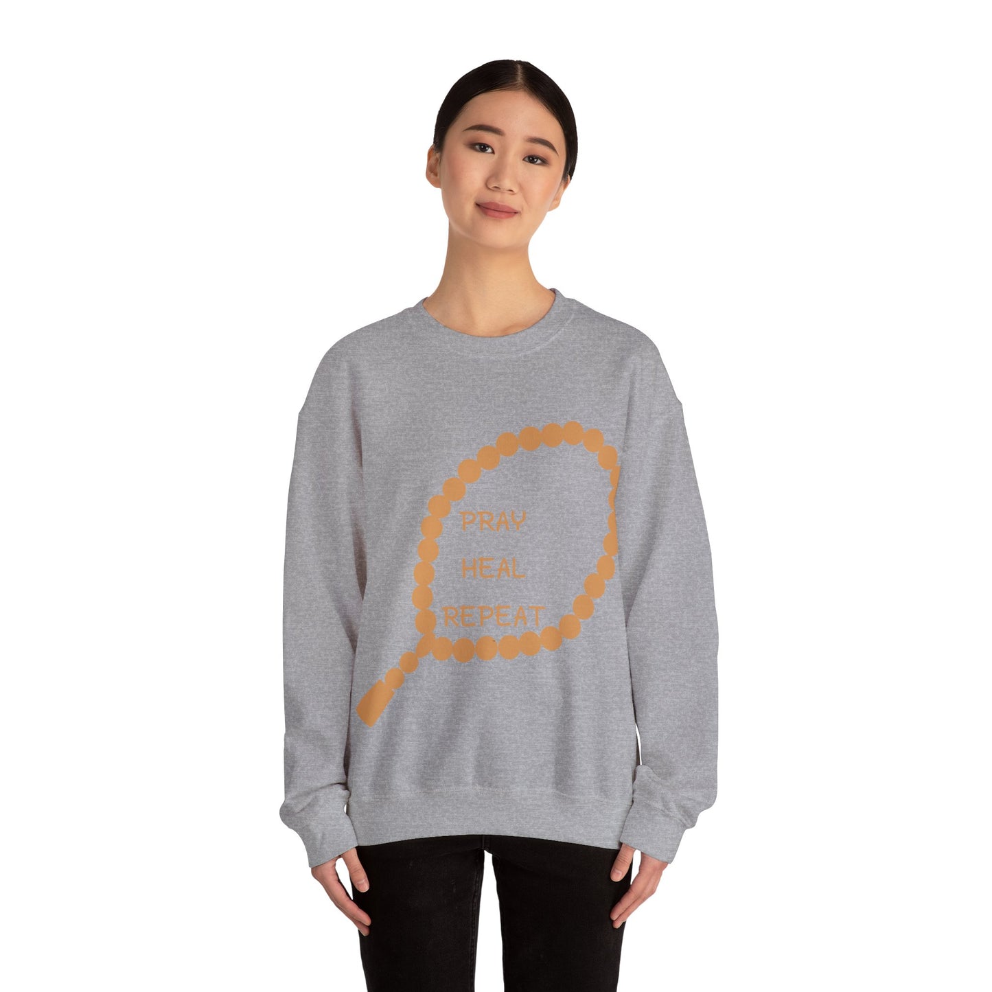 Pray Heal Repeat Crewneck Sweatshirt for Mindfulness and Healing Islamic Street Fashion