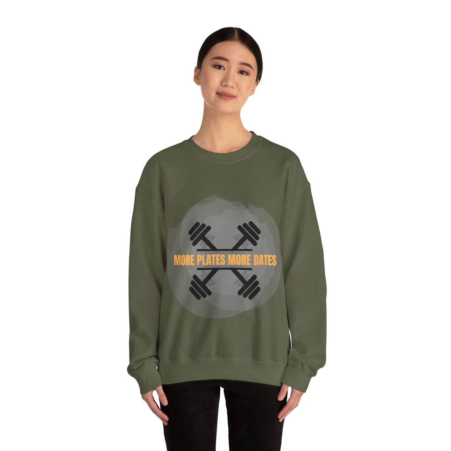 Fitness Motivational Crewneck Sweatshirt - "More Plates More Dates" Humour Joke Gym Sweat Shirt