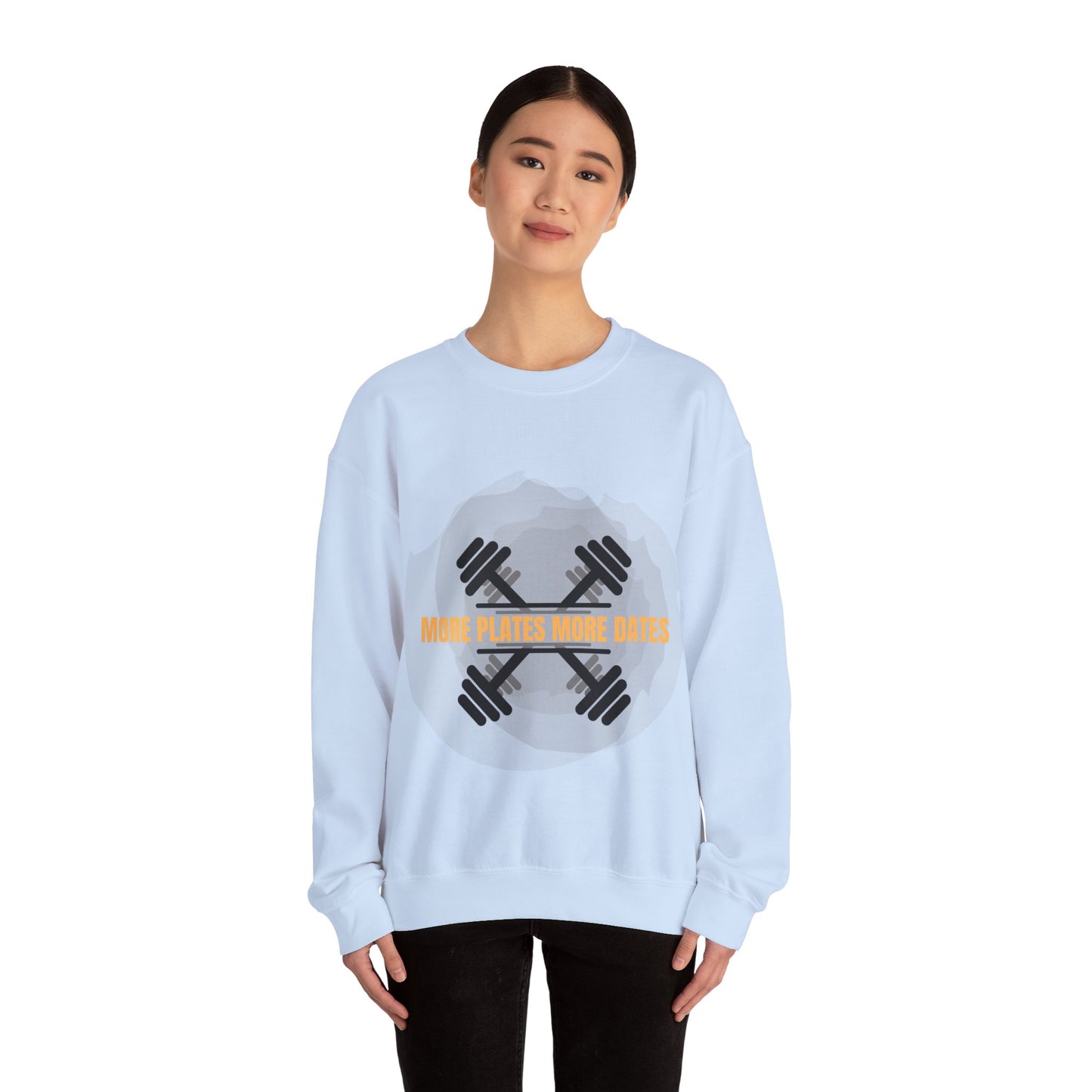 Fitness Motivational Crewneck Sweatshirt - "More Plates More Dates" Humour Joke Gym Sweat Shirt