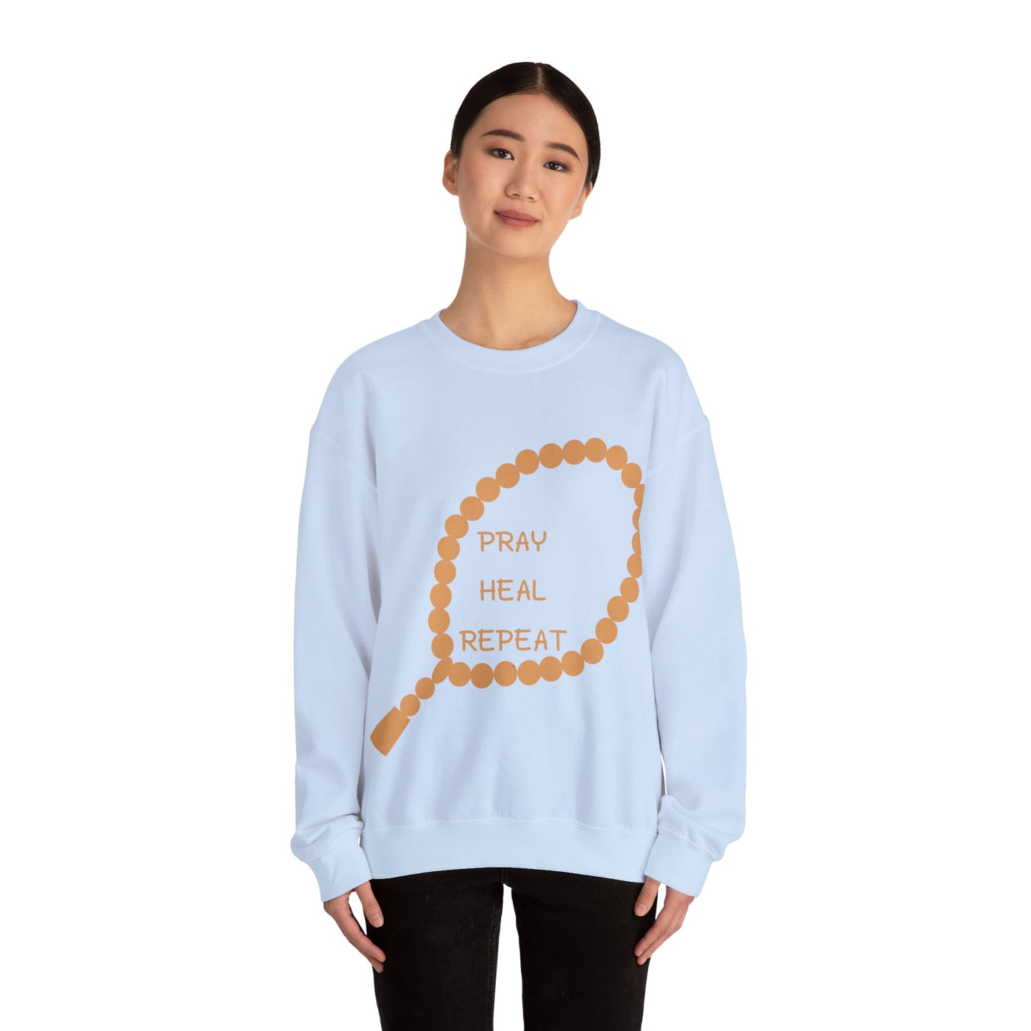 Pray Heal Repeat Crewneck Sweatshirt for Mindfulness and Healing Islamic Street Fashion
