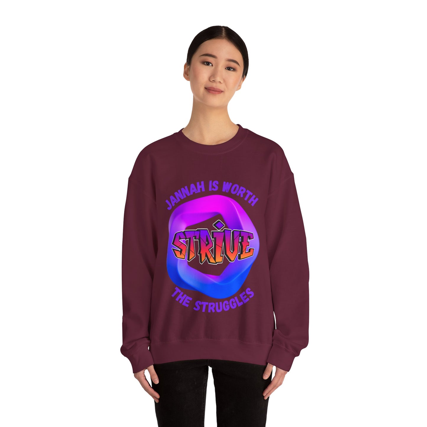 Inspiring Unisex Crewneck Sweatshirt - 'Jannah Is Worth the Struggles' Muslim Streetwear Sweat Shirt