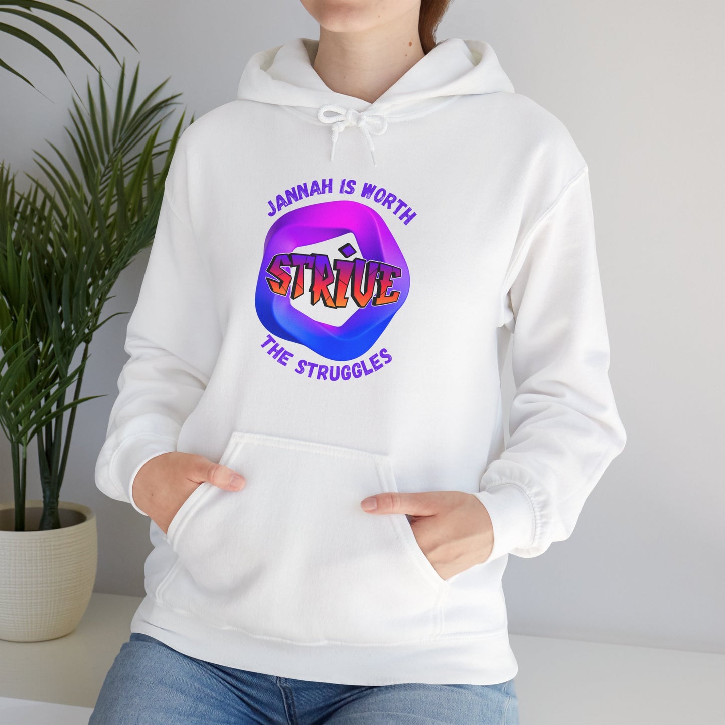 Inspirational Unisex Heavy Blend™ Hooded Sweatshirt – 'Jannah is Worth the Strive' Muslim Modern Clothing