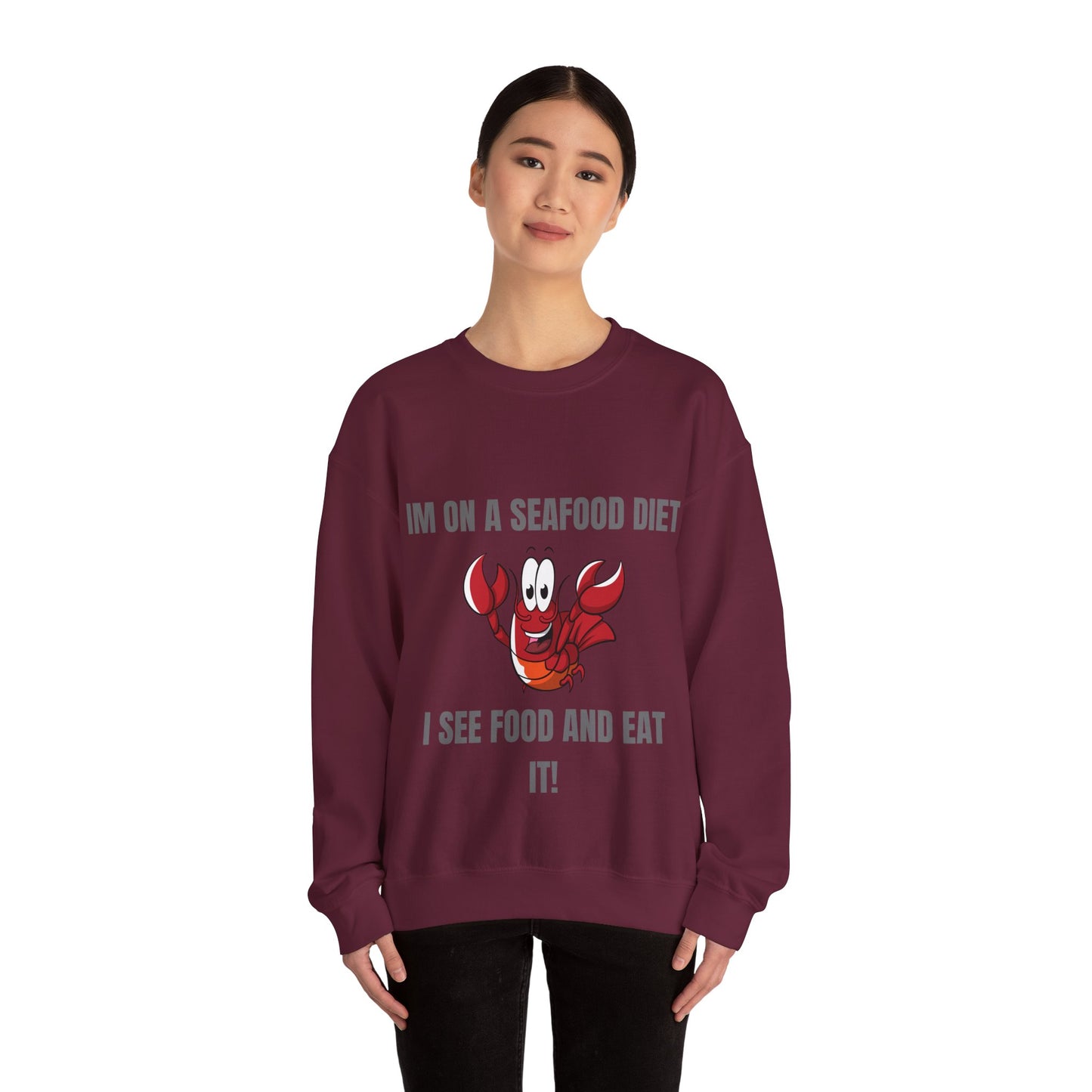 Funny Seafood Diet Sweatshirt - Unisex Heavy Blend Crewneck with Lobster Graphic Humour Joke Clothing