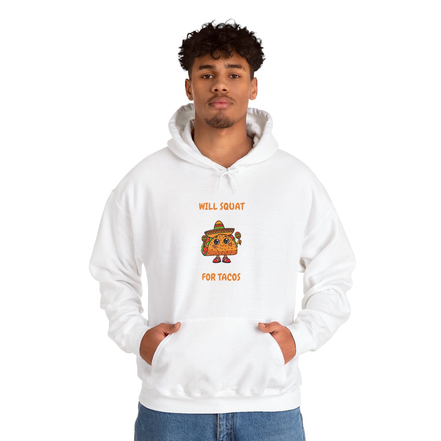 Funny Taco Sweatshirt - 'Will Squat for Tacos' Unisex Heavy Blend Hoodie Humour Joke Gym Hoodie Clothing