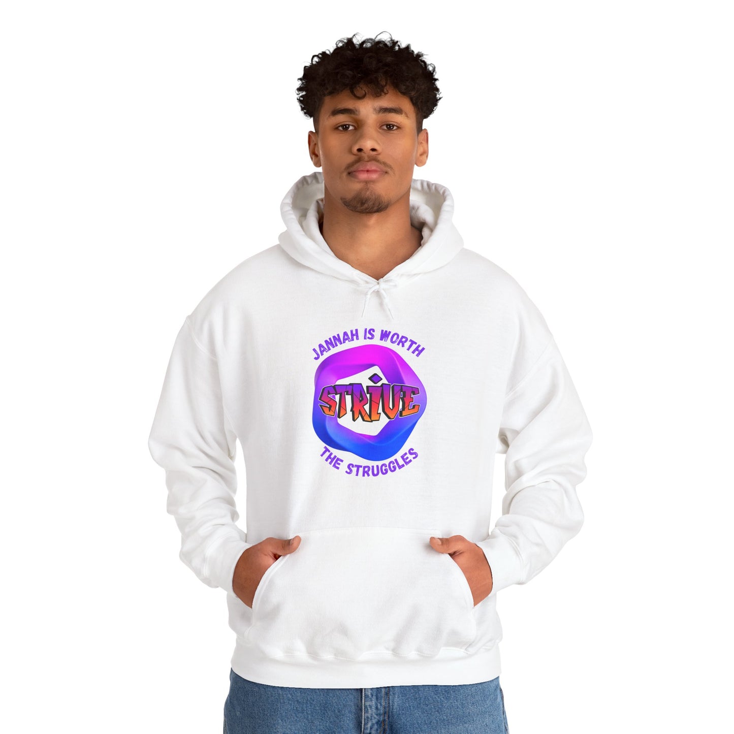 Inspirational Unisex Heavy Blend™ Hooded Sweatshirt – 'Jannah is Worth the Strive' Muslim Modern Clothing