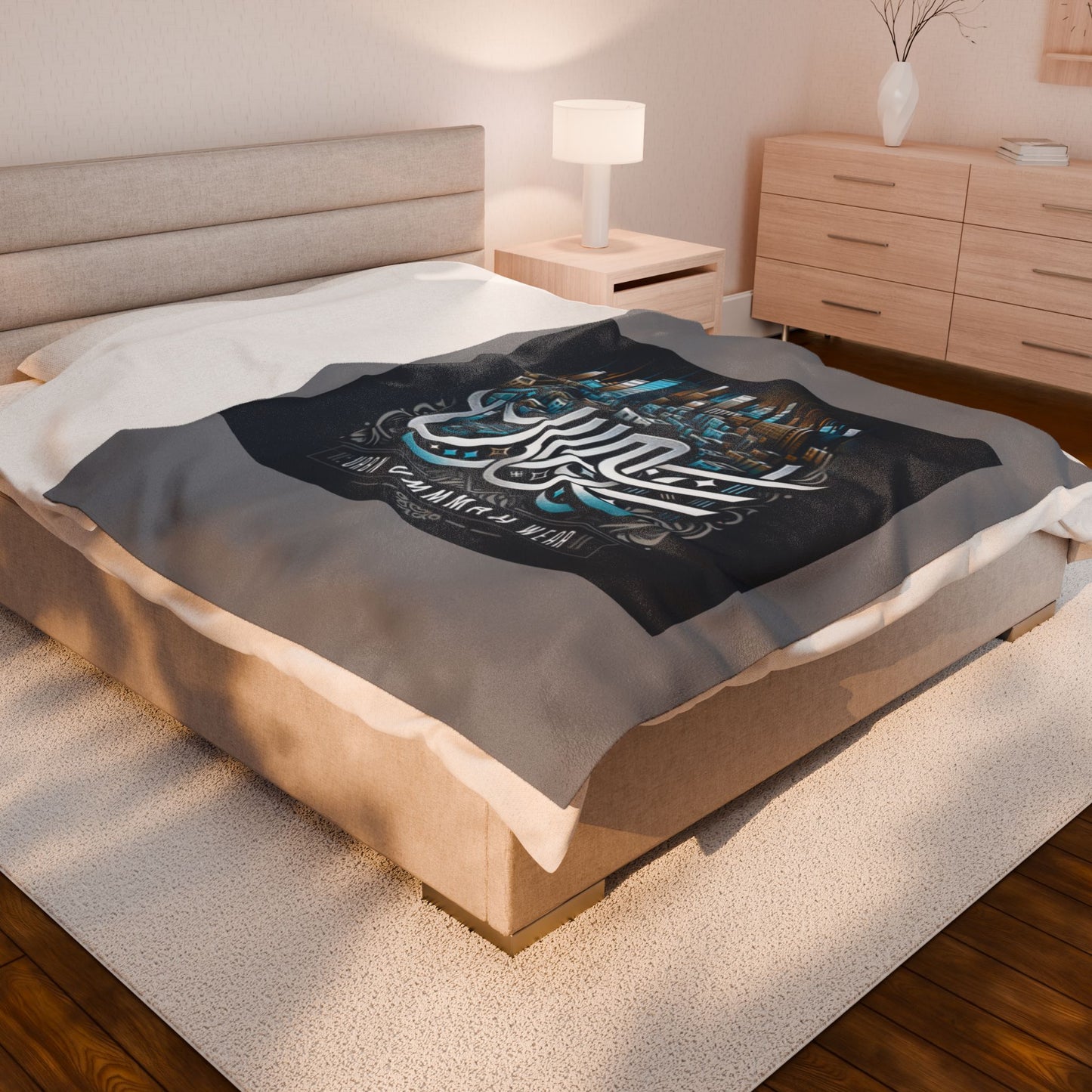 Urban Ummah Velveteen Plush Blanket - Cozy Cityscape Design Islamic Accessories