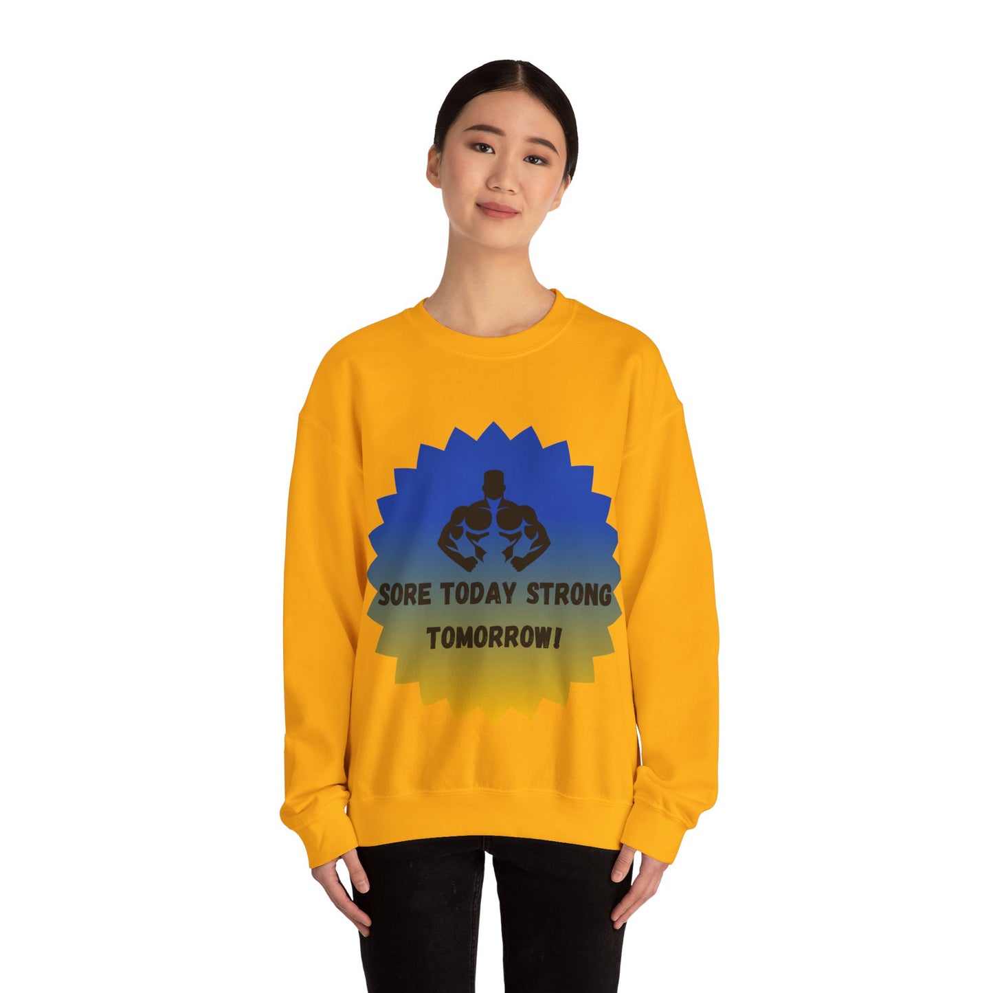 Motivational Fitness Sweatshirt - "Sore Today Strong Tomorrow" Unisex Heavy Blend™ Crewneck Humour Joke Gym Clothing
