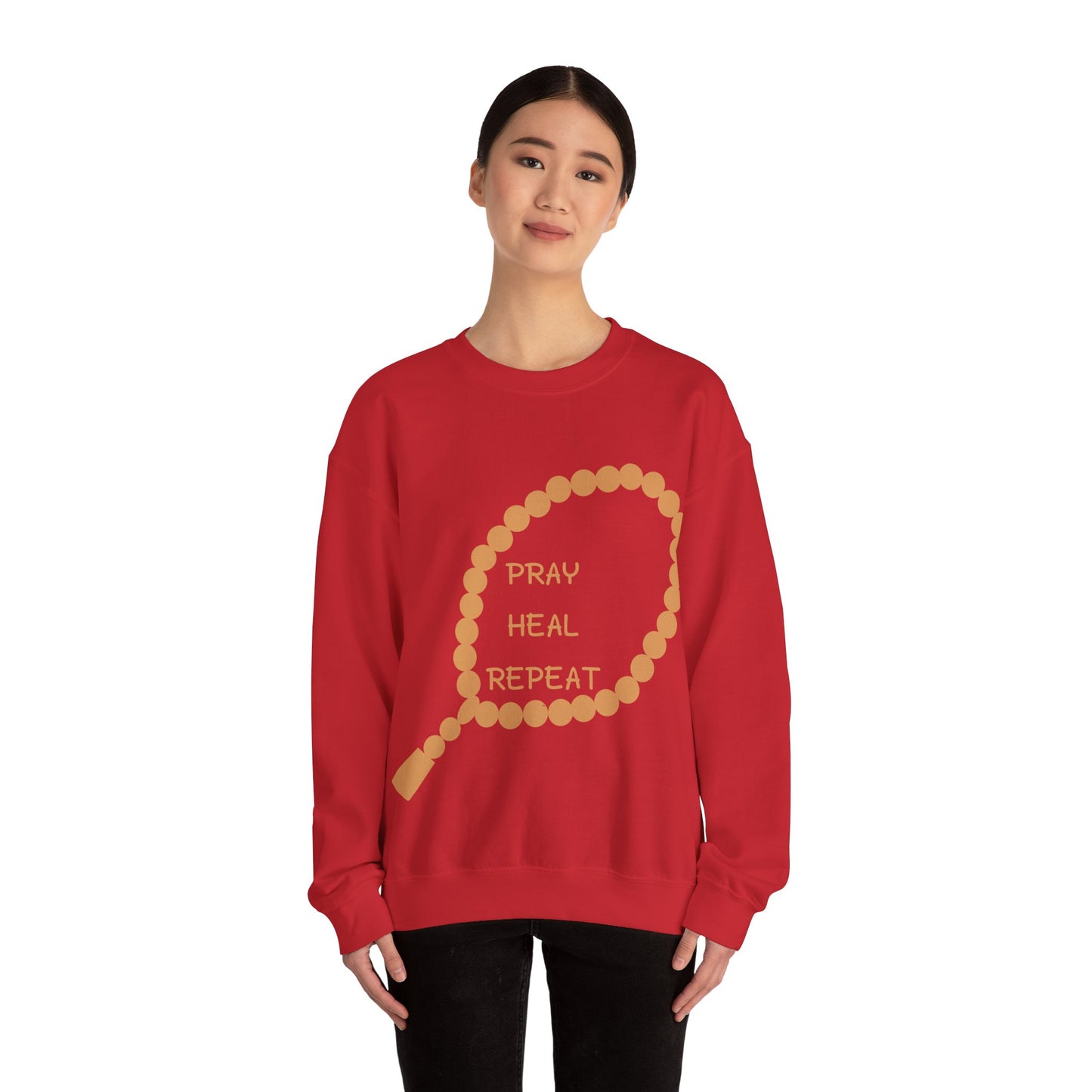 Pray Heal Repeat Crewneck Sweatshirt for Mindfulness and Healing Islamic Street Fashion