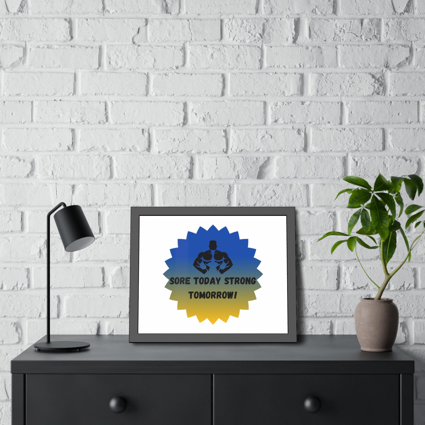 Fitness Motivation Framed Poster - 'Sore Today Strong Tomorrow!' Humour Joke Gym Accessories