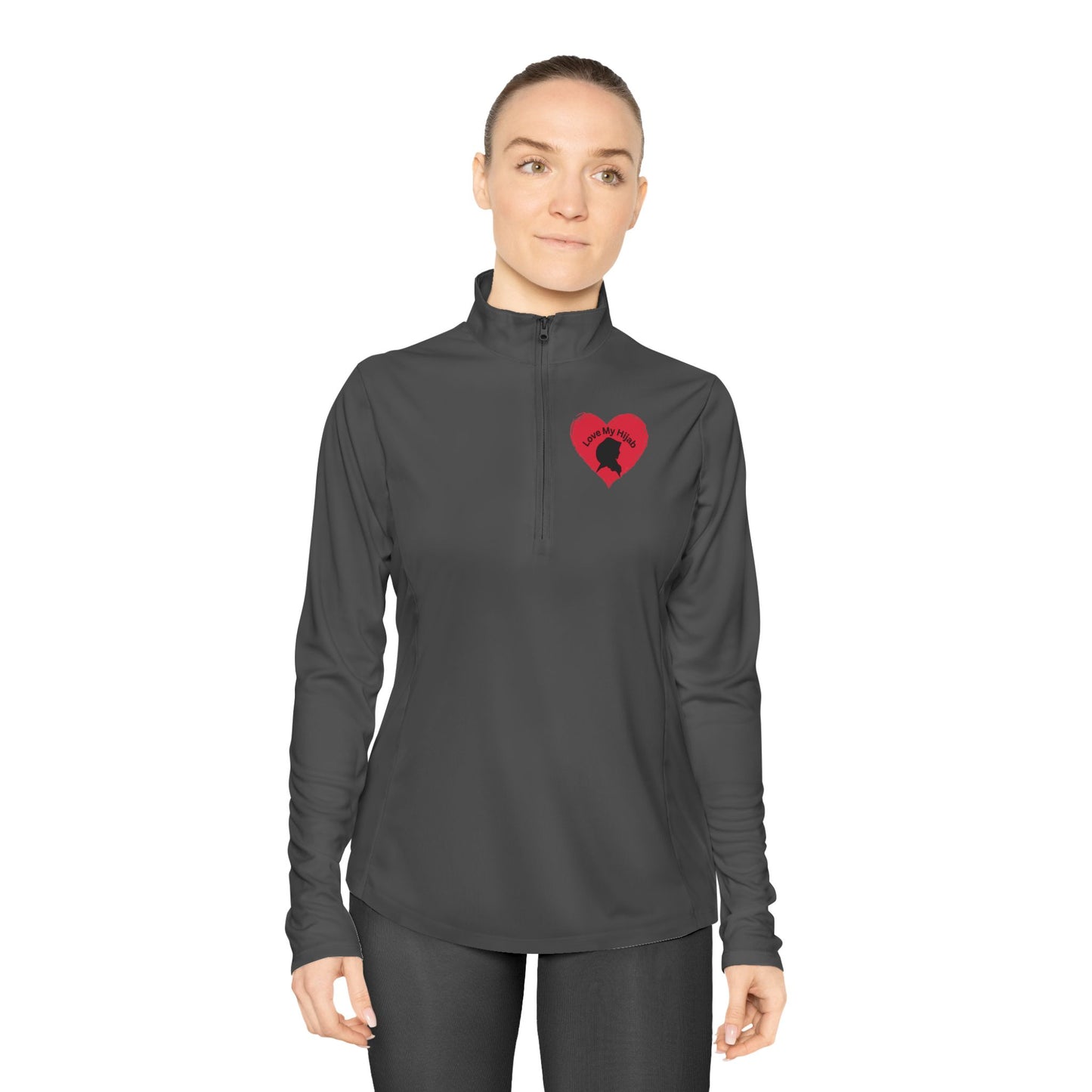 Ladies Quarter-Zip Pullover with Heart Design - Perfect for Active Lifestyle Muslim Women Clothing