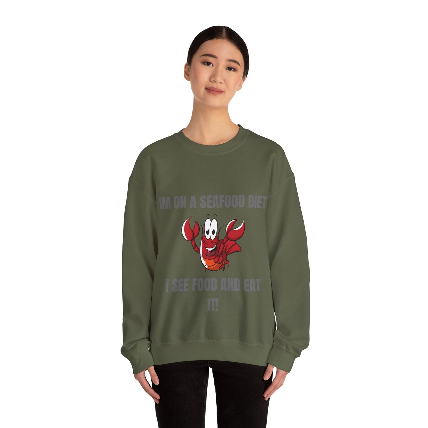 Funny Seafood Diet Sweatshirt - Unisex Heavy Blend Crewneck with Lobster Graphic Humour Joke Clothing