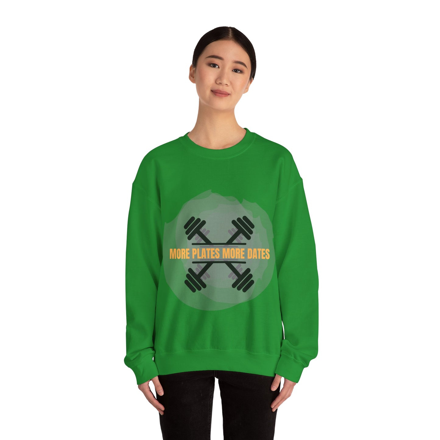 Fitness Motivational Crewneck Sweatshirt - "More Plates More Dates" Humour Joke Gym Sweat Shirt