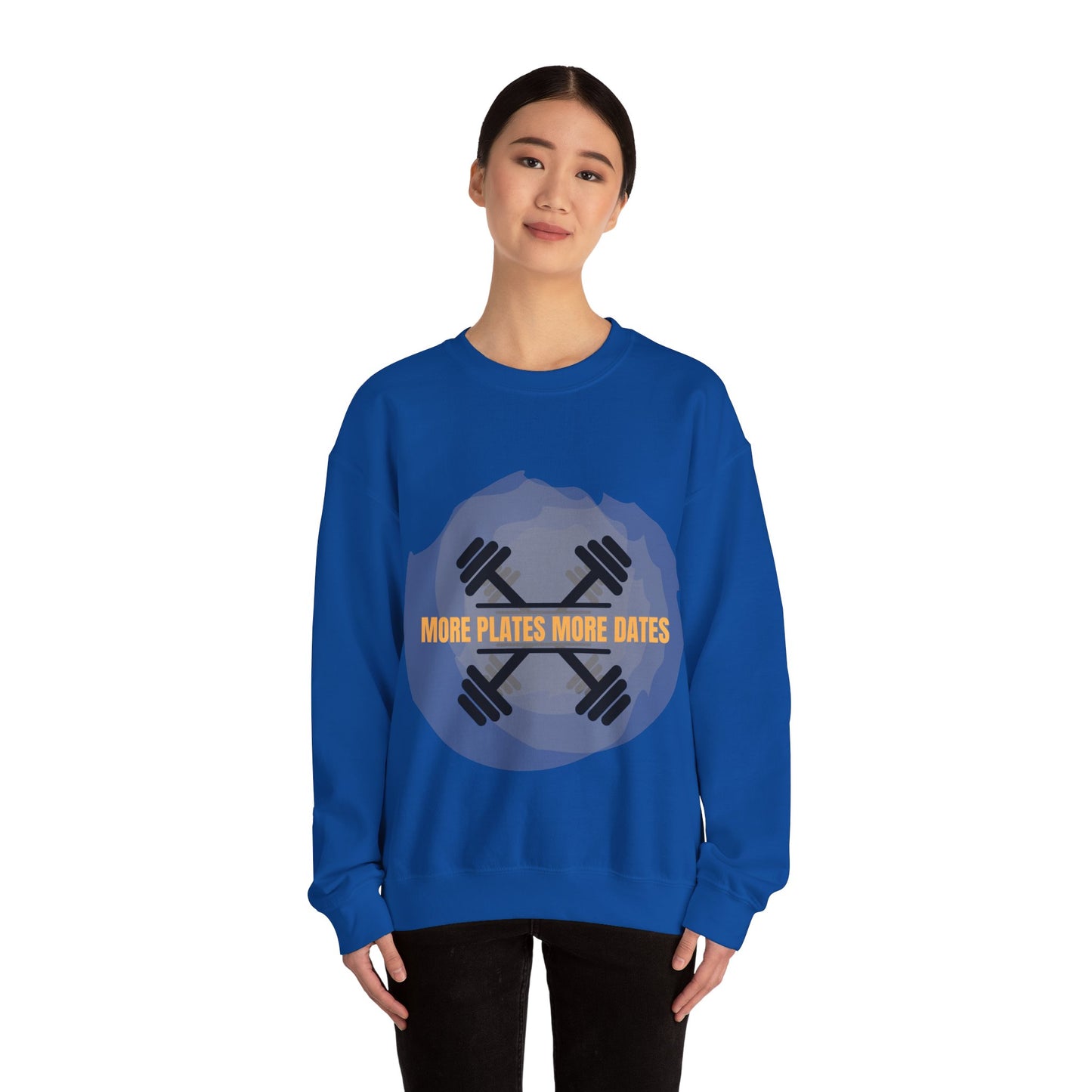 Fitness Motivational Crewneck Sweatshirt - "More Plates More Dates"