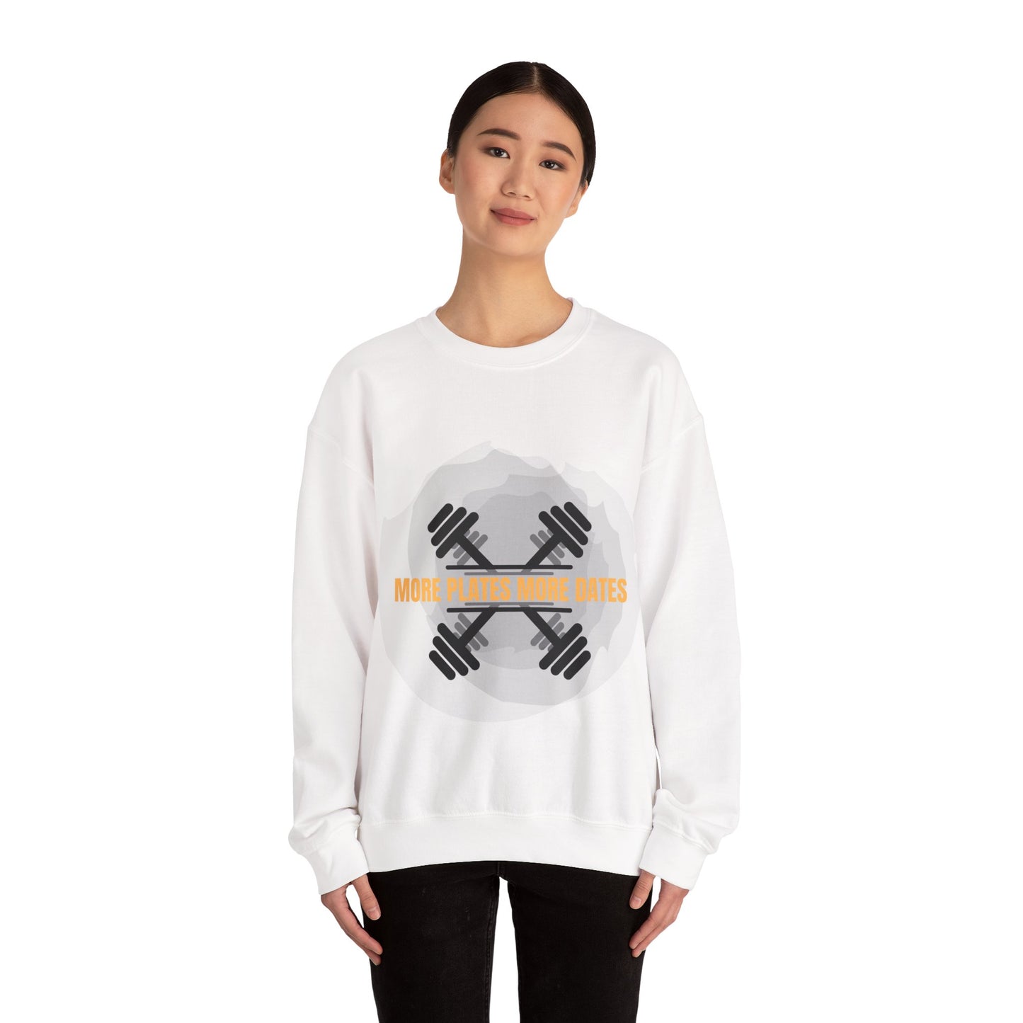 Fitness Motivational Crewneck Sweatshirt - "More Plates More Dates"