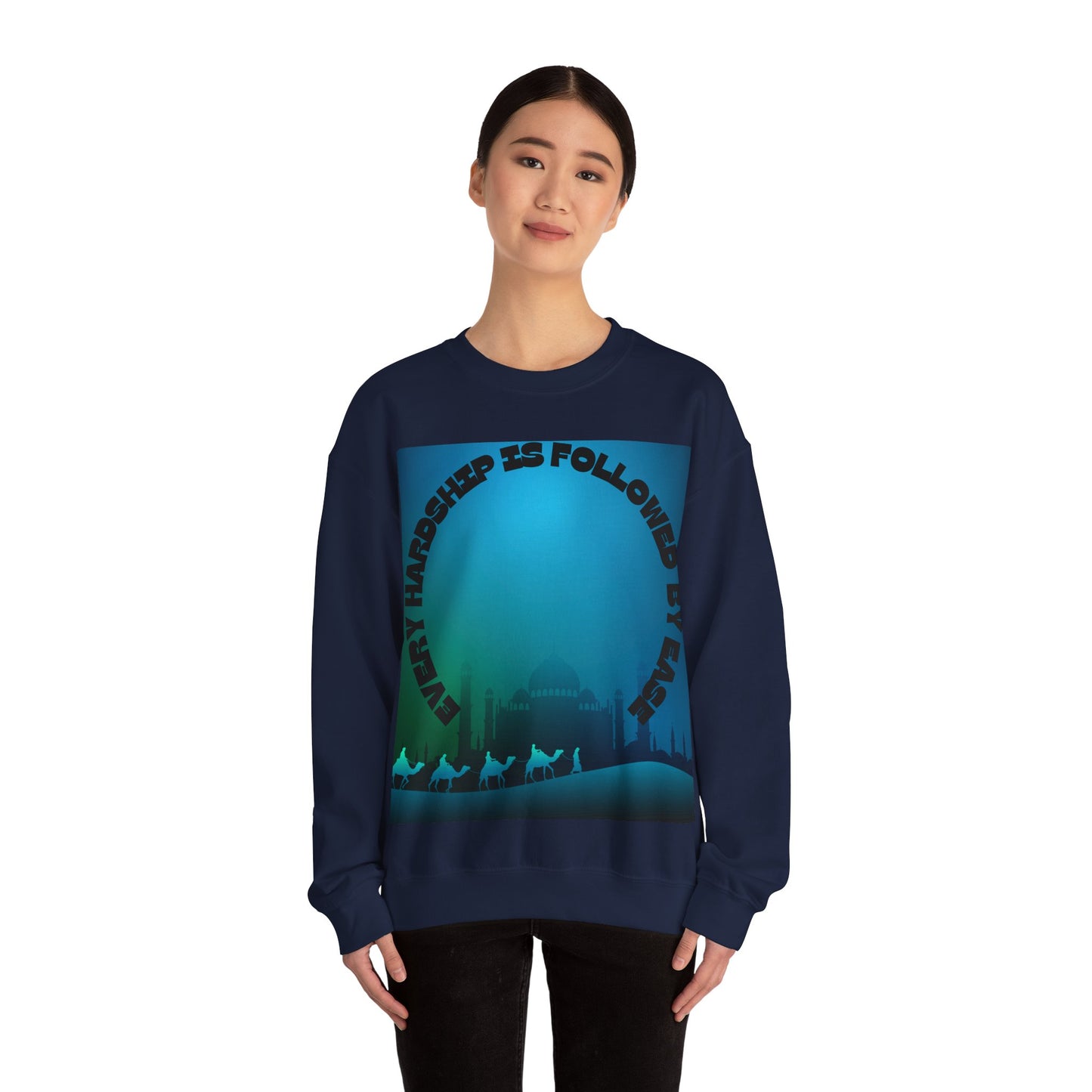 Inspirational Crewneck Sweatshirt - Every Hardship is Followed by Ease Modern Islamic Clothing