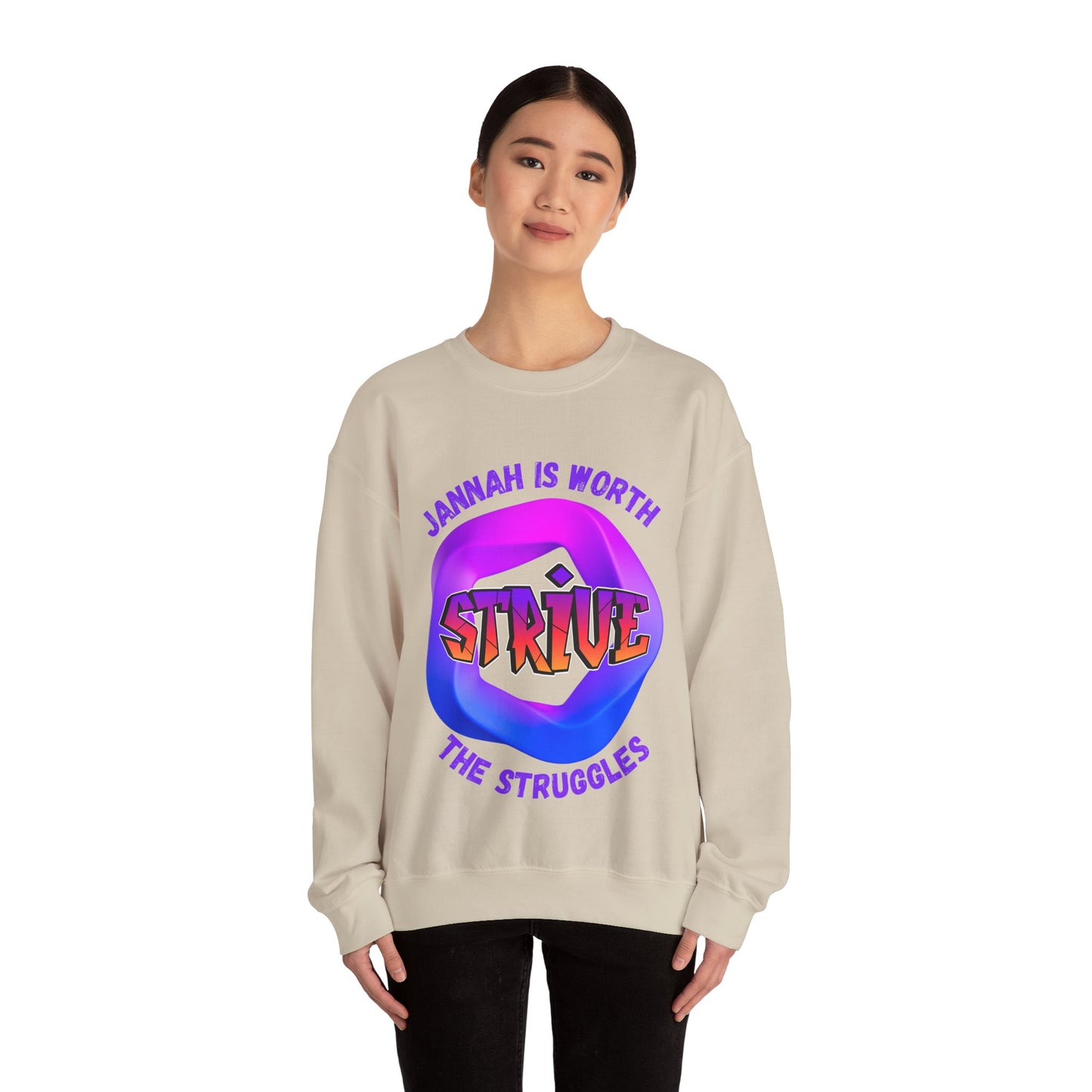 Inspiring Unisex Crewneck Sweatshirt - 'Jannah Is Worth the Struggles' Muslim Streetwear Sweat Shirt