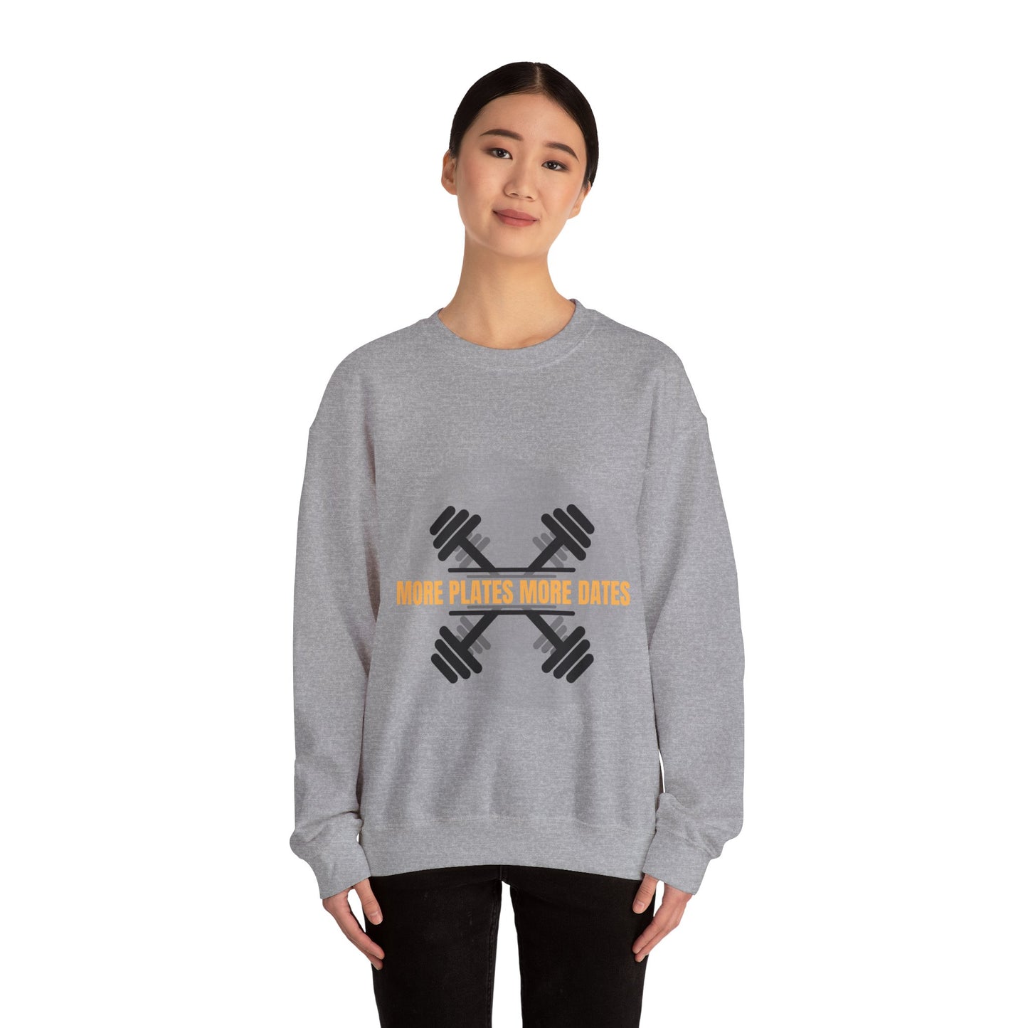 Fitness Motivational Crewneck Sweatshirt - "More Plates More Dates" Humour Joke Gym Sweat Shirt