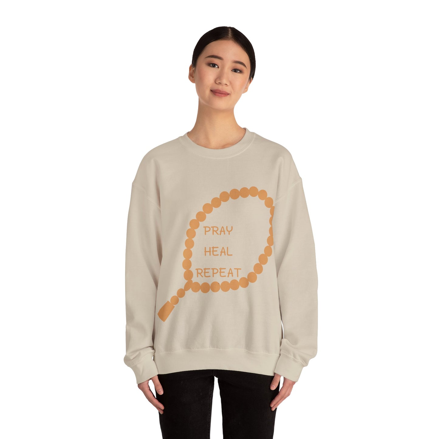 Pray Heal Repeat Crewneck Sweatshirt for Mindfulness and Healing Islamic Street Fashion