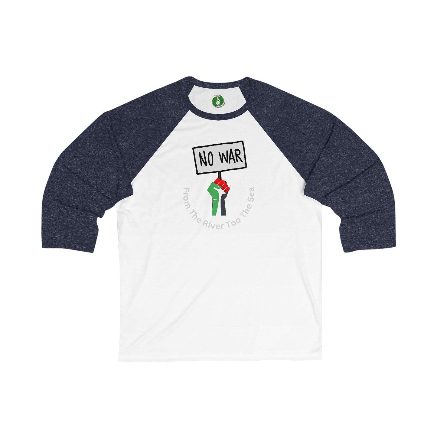 Unisex 3/4 Sleeve Baseball Tee - "No War" Protest Shirt Muslim Clothing