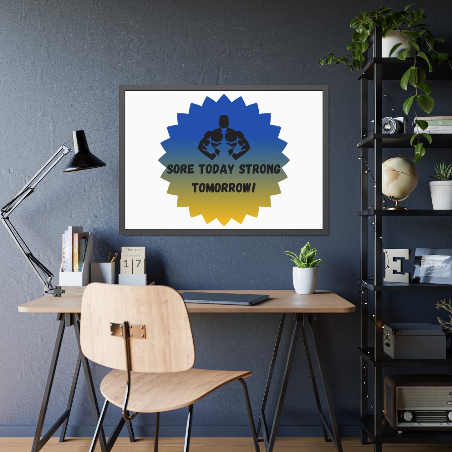 Fitness Motivation Framed Poster - 'Sore Today Strong Tomorrow!' Humour Joke Gym Accessories