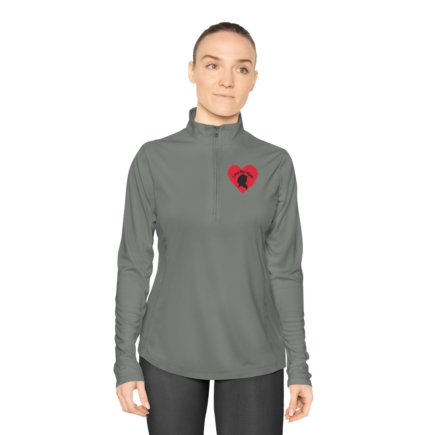 Ladies Quarter-Zip Pullover with Heart Design - Perfect for Active Lifestyle Muslim Women Clothing