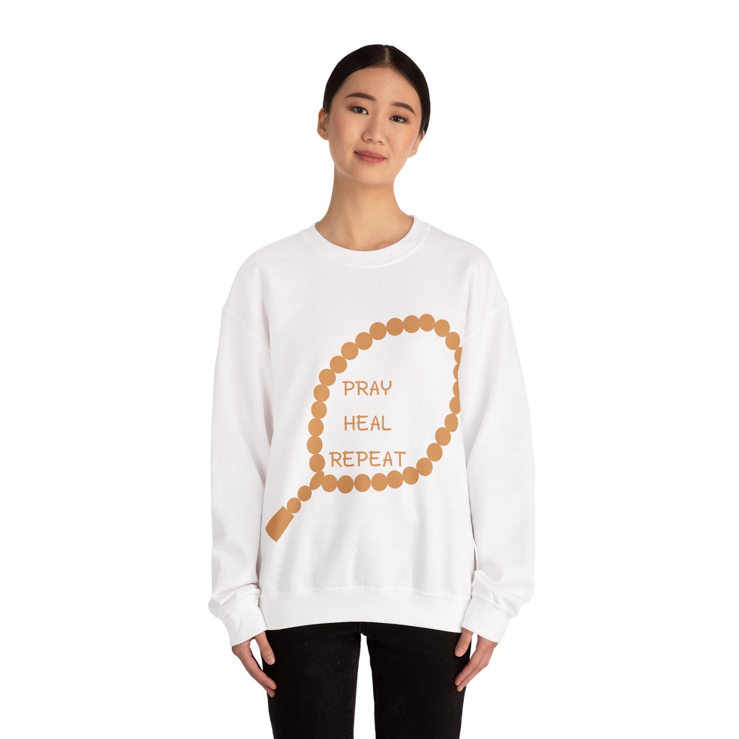Pray Heal Repeat Crewneck Sweatshirt for Mindfulness and Healing Islamic Street Fashion