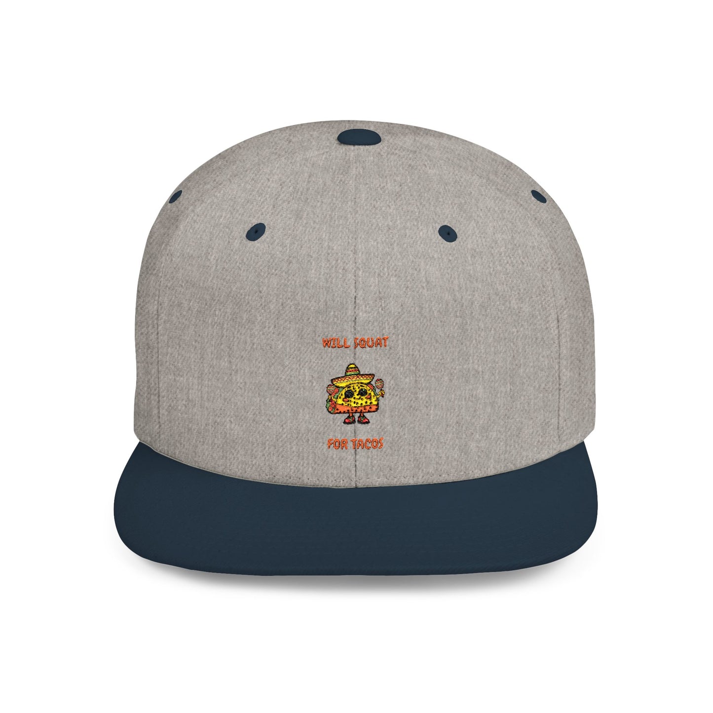 Funny Gym Snapback Hat - 'Will Squat for Tacos' Humour Joke Gym Cap