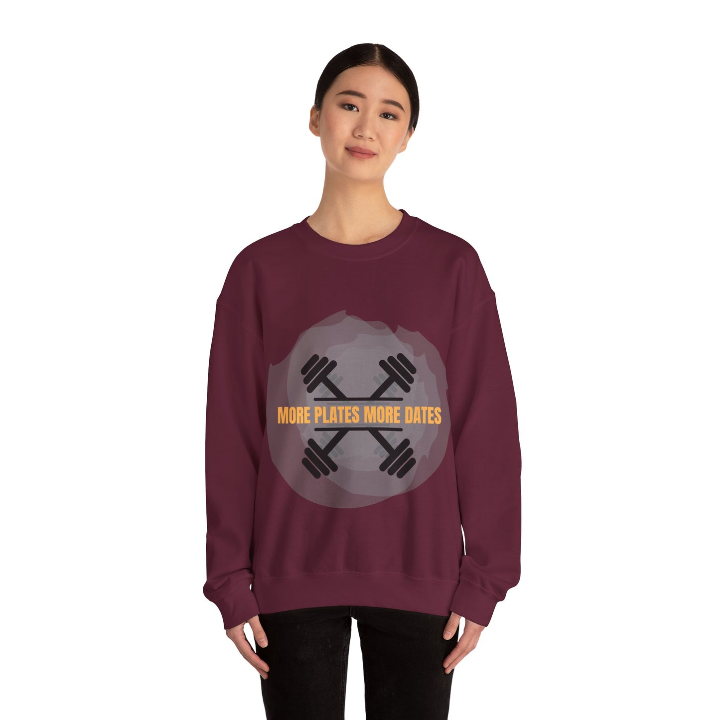 Fitness Motivational Crewneck Sweatshirt - "More Plates More Dates"