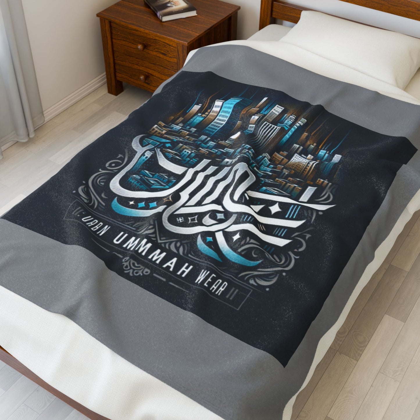 Urban Ummah Velveteen Plush Blanket - Cozy Cityscape Design Islamic Accessories